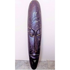 Large Wooden Handcarved Hanging Distressed Tribal Mask Wall Decor Pearl Inlay   153108367194